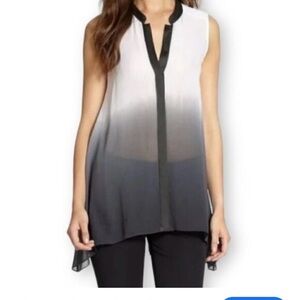 Eileen Fisher Sz XS Sleeveless Ombre Sheer Silk Georgette Black White Tunic Top